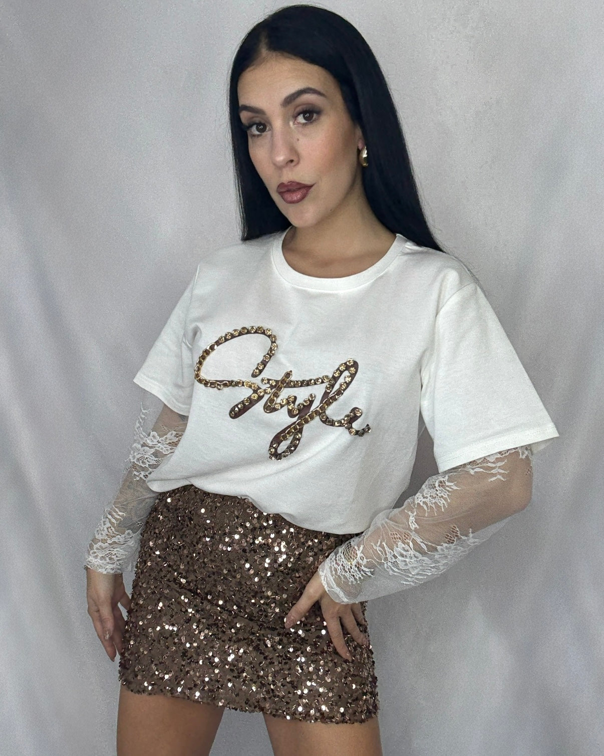 Falda brillos marrón