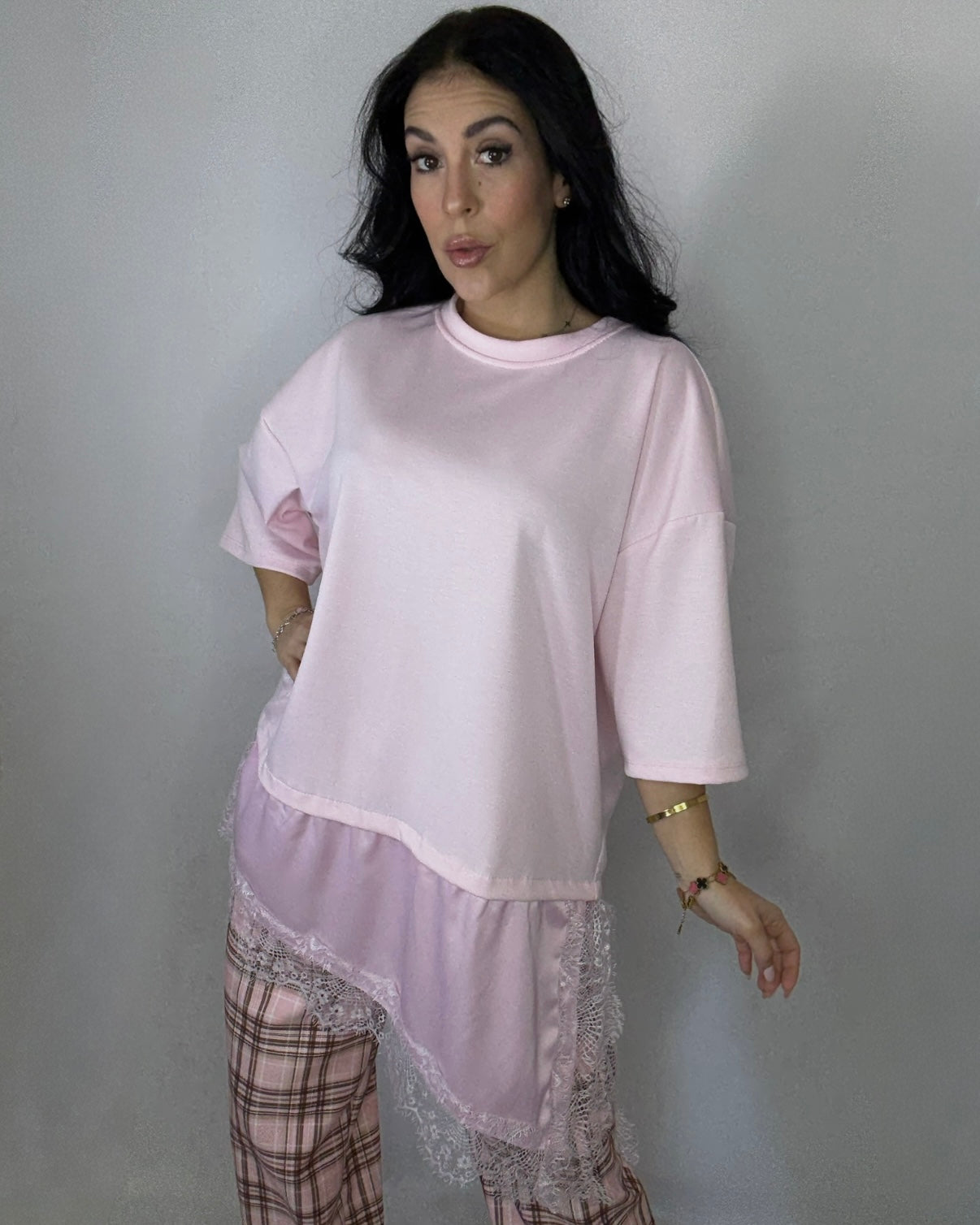 Camiseta encaje seda rosa