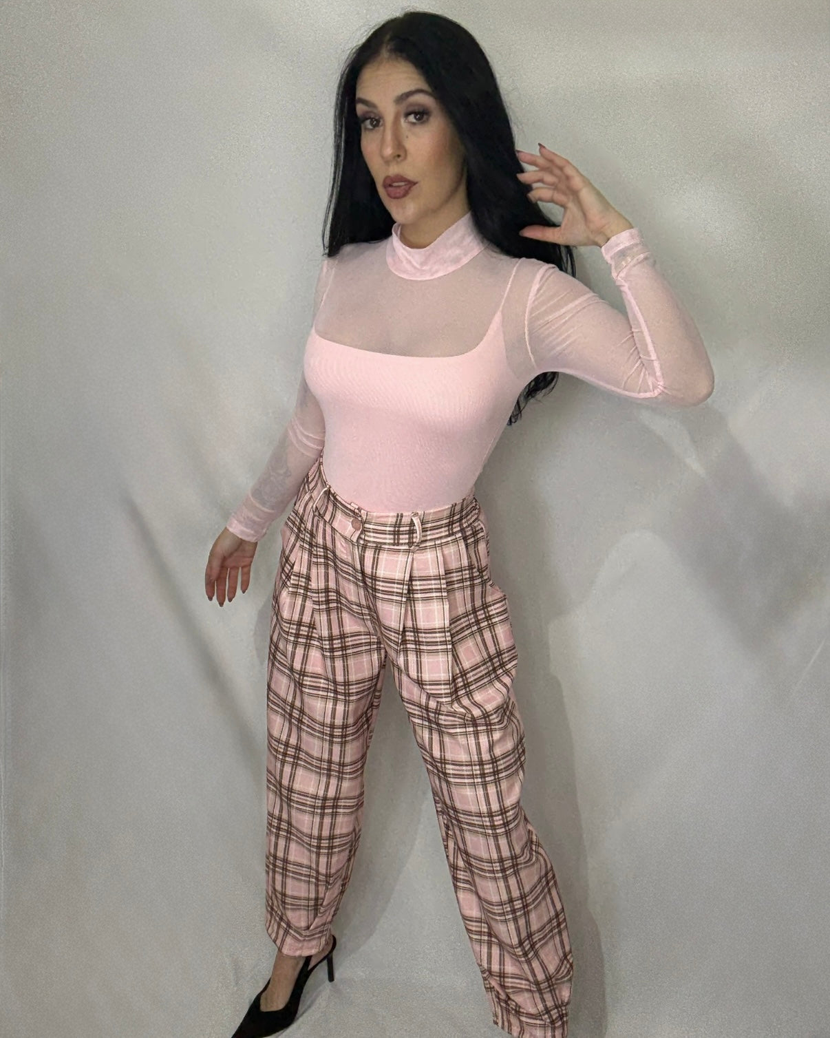 Pantalón cuadros Balloon rosa