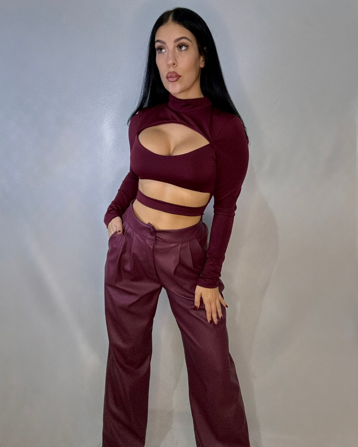 Pantalón polipiel Burdeos