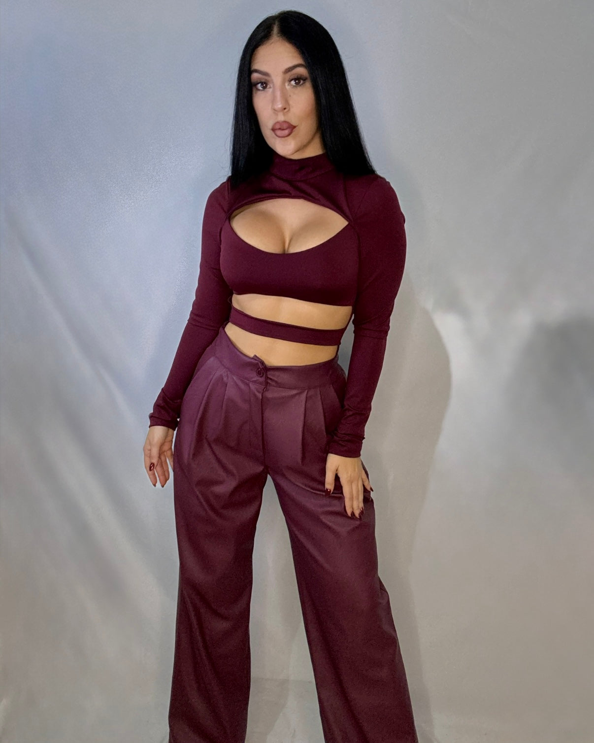 Pantalón polipiel Burdeos