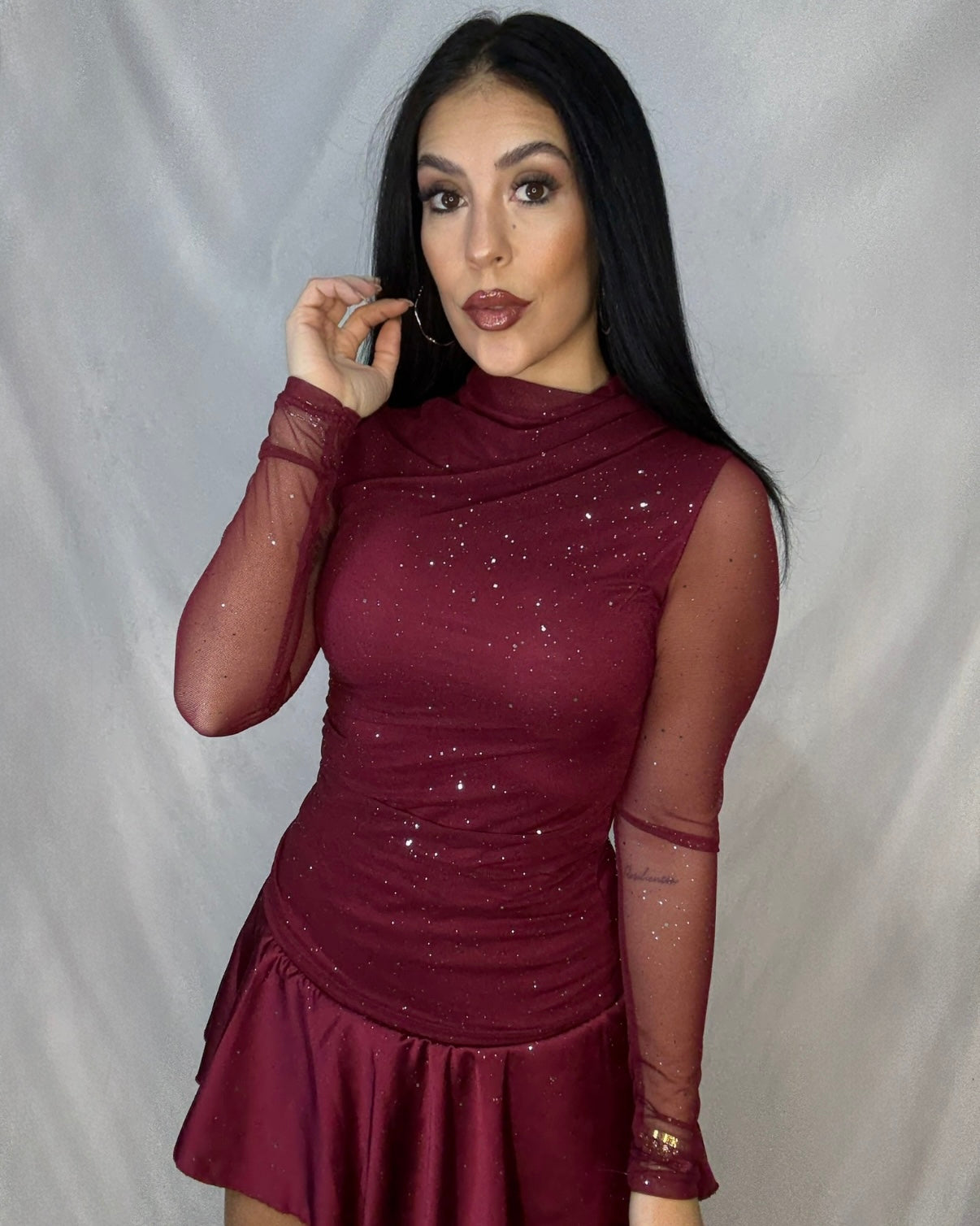 Top tul brillo Burdeos