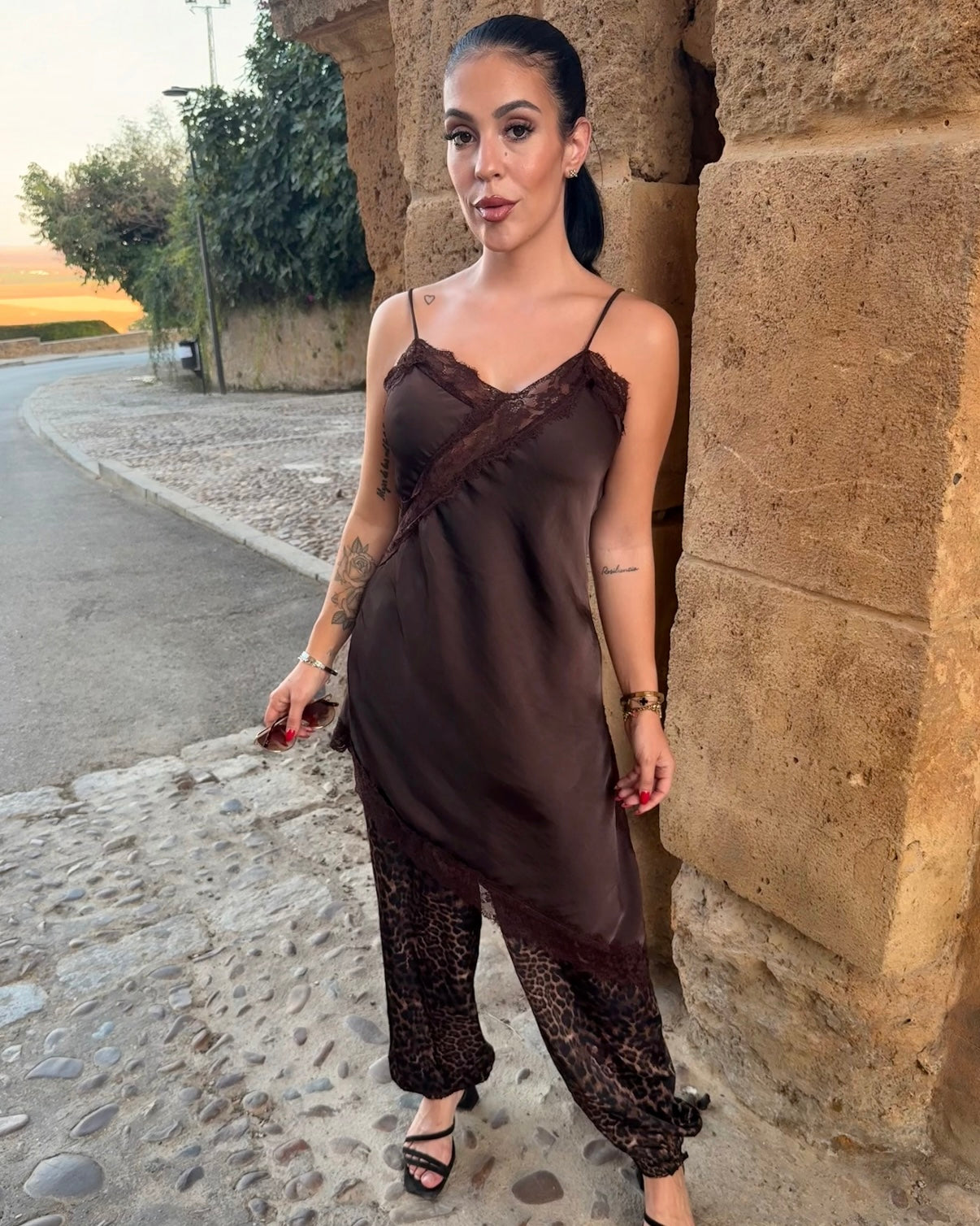 Vestido lencero marrón chocolate