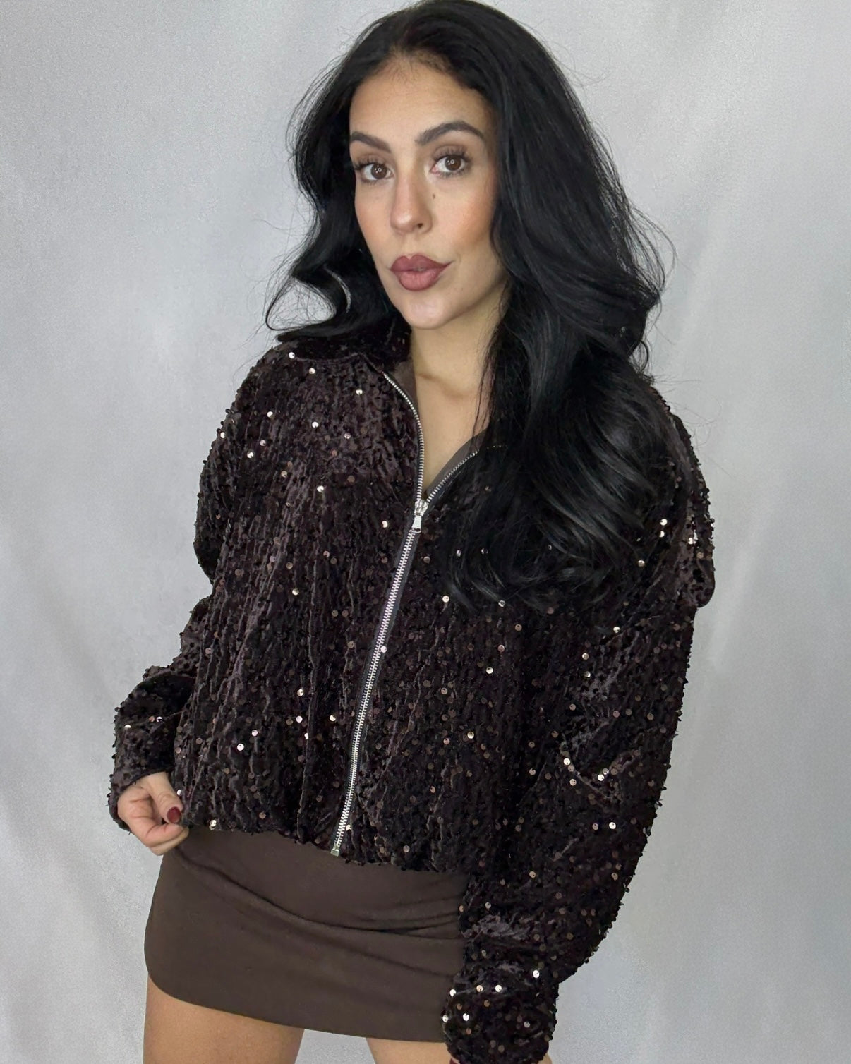 Bomber exclusiva brillo marrón