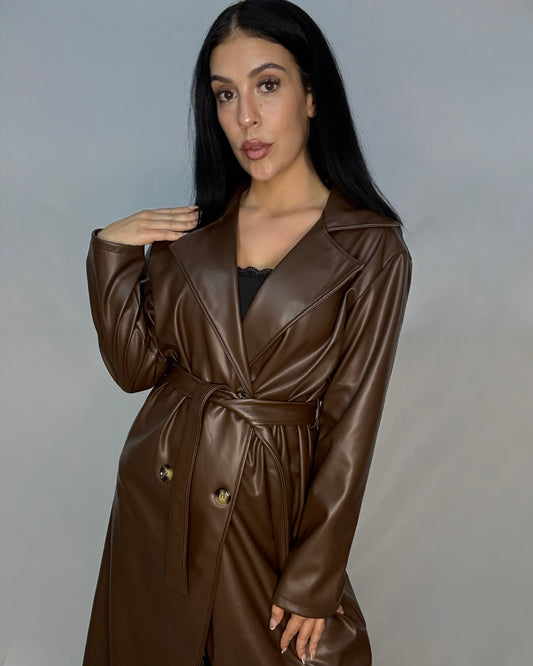 Gabardina polipiel marrón chocolate